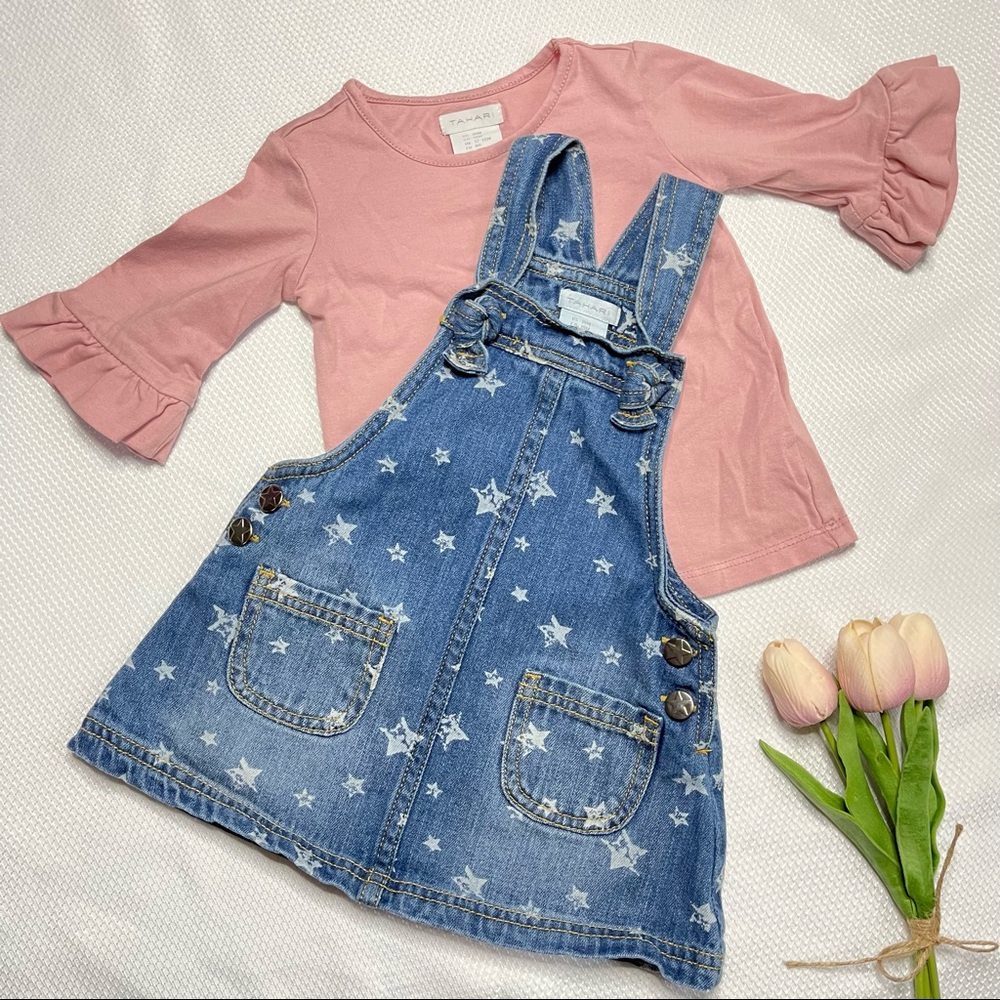 Denim romper and shirt set 12-18m